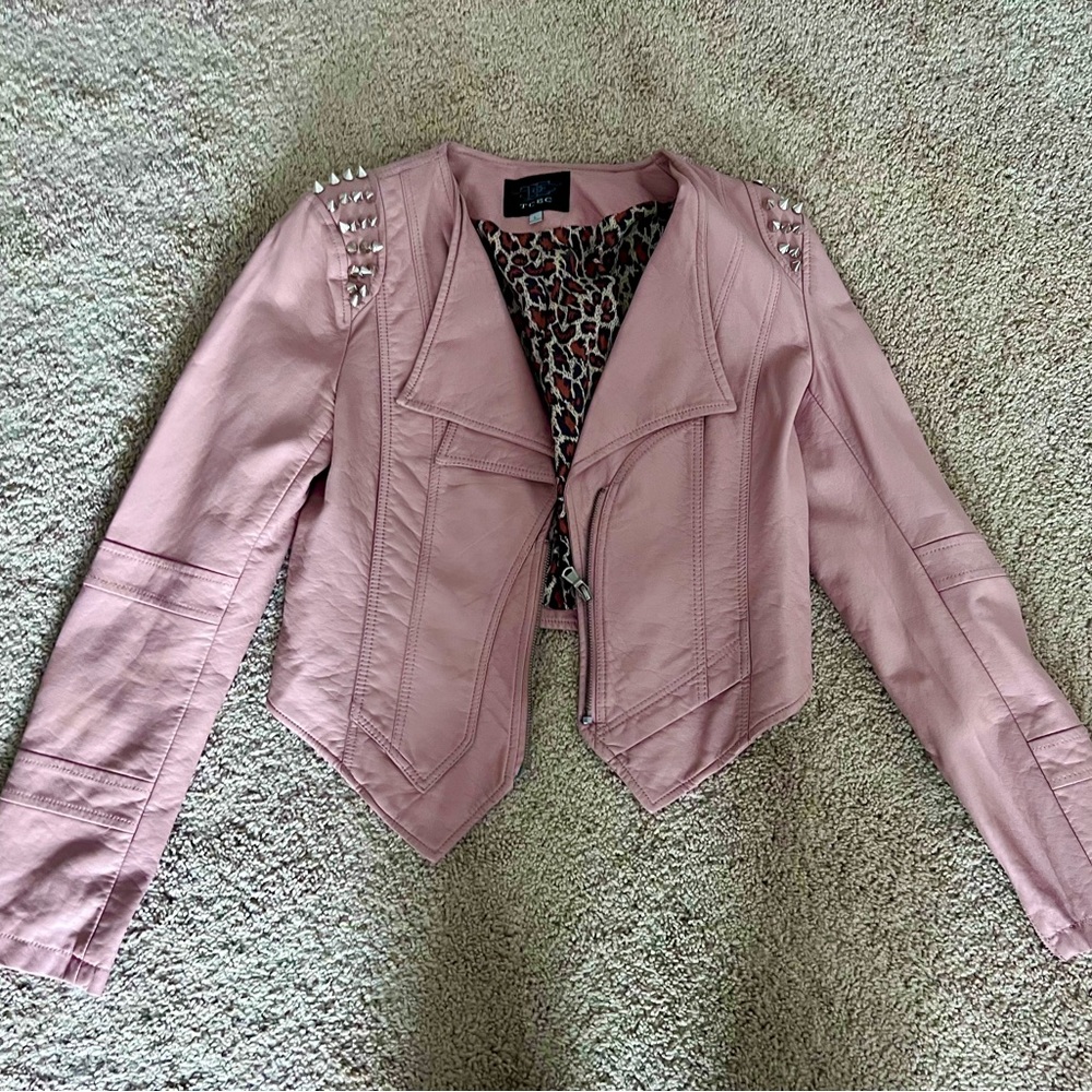 Pink studded faux leather jacket